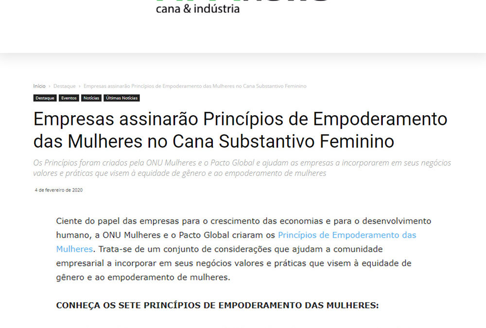 Revista RPAnews: Empresas assinarão Princípios de Empoderamento das Mulheres no Cana Substantivo Feminino